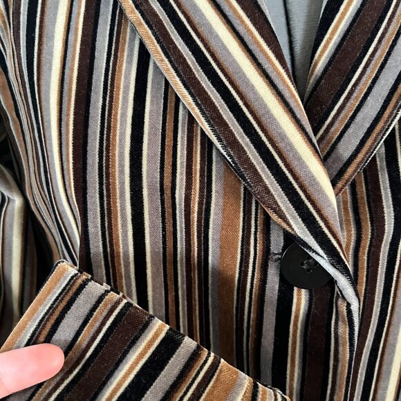 Lafayette 148 Sz 6 Velvet Brown Multi Stripe Chesterfield Single Breasted Coat - Picture 6 of 10
